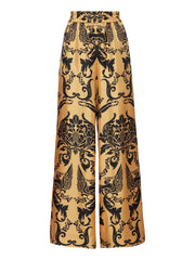 Ethnic Satin Print Pocket Wide-leg Pants