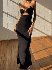 Black Cross-Strap Ankle Length Dress