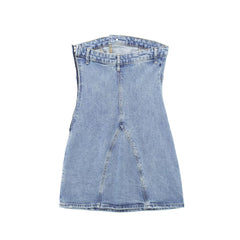 Ice blue Blue Washed jeans Denim Strapless Tube Dress