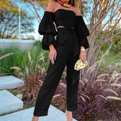 Cotton and linen one-shoulder casual suit