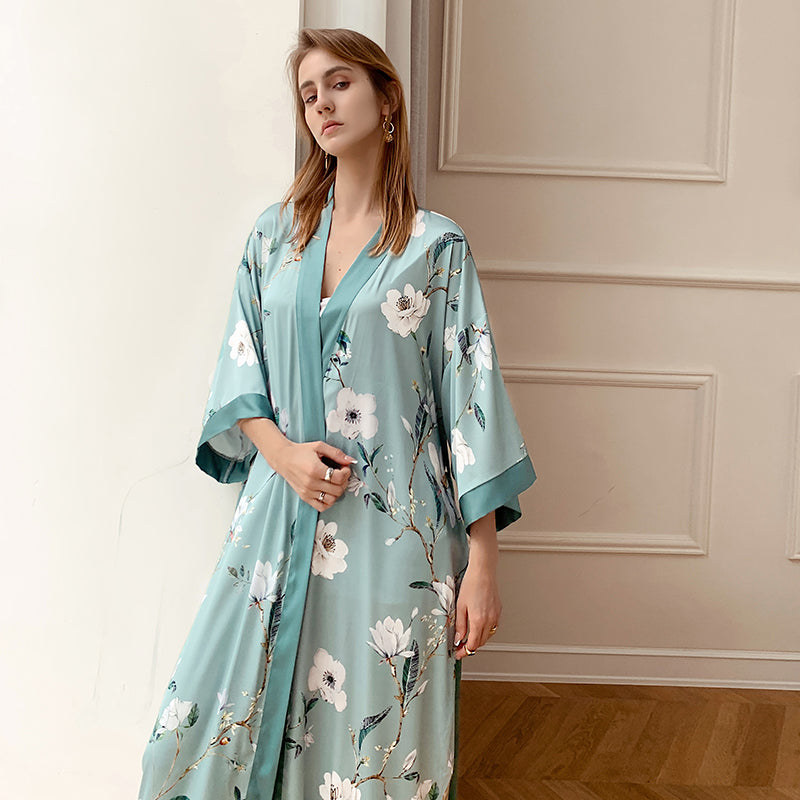 Blue Light Luxury Silky Satin Kimono Robe