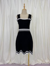 Asymmetrical Wavy Hem Round Collar Knit Midi Dress