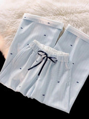 Blue Bow Striped Drawstring Track Pants