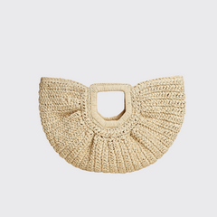 Beige Braided Design Straw Bag