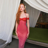 Mesh Printed Sheer Gathered Halter Neck Dress