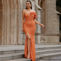 Noel Sequin Slit Maxi Dress