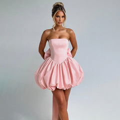 Bowknot Bandeau Tie Slit Lantern Dress
