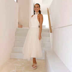 Mesh Turtleneck Casual Halter Dress