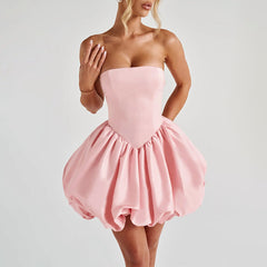 Bowknot Bandeau Tie Slit Lantern Dress