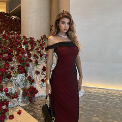 One-Shoulder Mesh Contrast Color Dress