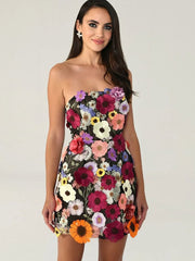Belen Floral Mini Dress in Black