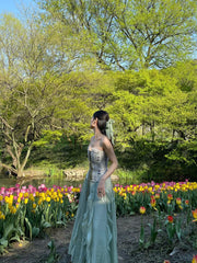 Abril Floral Corset Top in Green