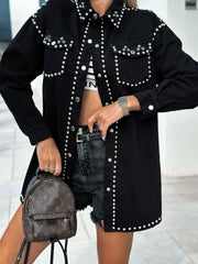 Casual Print Beading Turndown Collar Shirt Dress Dresses