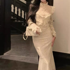 SNOWFLAKE LACE TWO PIECE SET IN WHITE