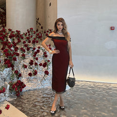 One-Shoulder Mesh Contrast Color Dress
