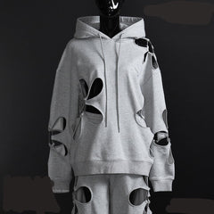 Hollow petal cutout hooded loose casual chandal