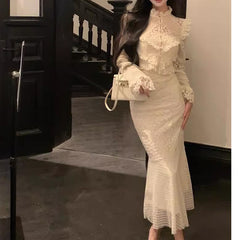 SNOWFLAKE LACE TWO PIECE SET IN WHITE