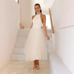 Mesh Turtleneck Casual Halter Dress