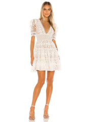 LACE EMBROIDERY MINI DRESS IN LILAC