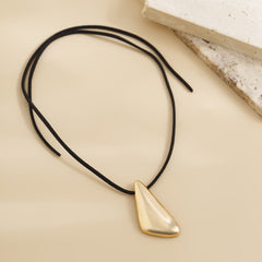 Metal Drop Pendant Wax String Necklace