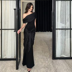 One-Shoulder Mesh Ribbon Elegant Long Dress