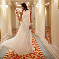 Mesh Stitching Open Back A-Line Dress