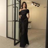 One-Shoulder Mesh Ribbon Elegant Long Dress
