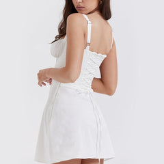 White Lace Up Corset Mini Dress