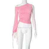 Pink One Shoulder Drawstring Top