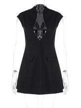 Black Deep Neck Short Sleeve Mini Dress