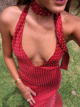 Red Polka Dot Drape V-neck Maxi Dress