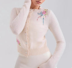 Apricot Embroidery Knit Cardigan