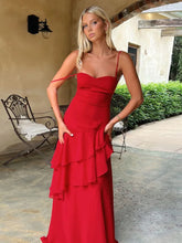 Red Ruffled Maxi Dress �Lace-Up Strappy Back