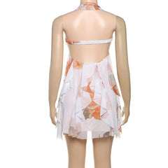 Frill Halter Around Neck Strapless Mini Dress