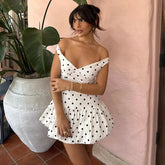 Off-shoulder Polka Dot Printed Mini Dress