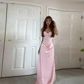 Pink Lace Patchwork Strap Midi Dress