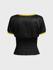 Black Jamaica Letter Flag Graphic Ruched T-shirt - Vintage Knit