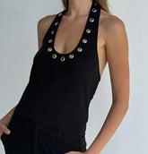 Metal Hollow Halter Neck Vest Top