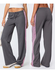 Drawstring Side Stripes Wide Leg Pants with Pockets