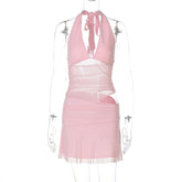 Pink Mesh Patchwork Mini Dress
