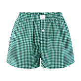 Elastic Waist Striped Plaid Print Shorts - Casual Knit