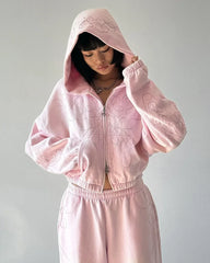 Pink Zipper Metallic Design Hoodie