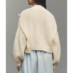 3D Bow Decor Cropped Cardigan