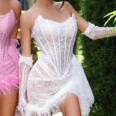 Lace Strapless Corset Gloves Mini Dress