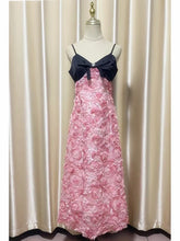 Pink 3d Floral Straight Midi Dress