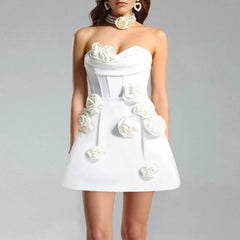 3D Flower Strapless Corset Mini Dress