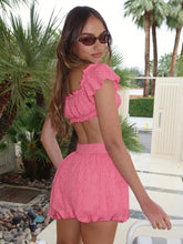 Pink Plaid Off shoulder Crop Top And Mini Skirt Set