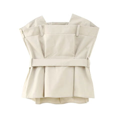 Beige Sleeveless Belted Top