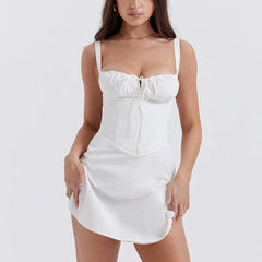 White Lace Up Corset Mini Dress
