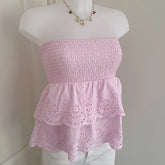ink Eyelet Ruched Tube Top - Sweet & Strapless